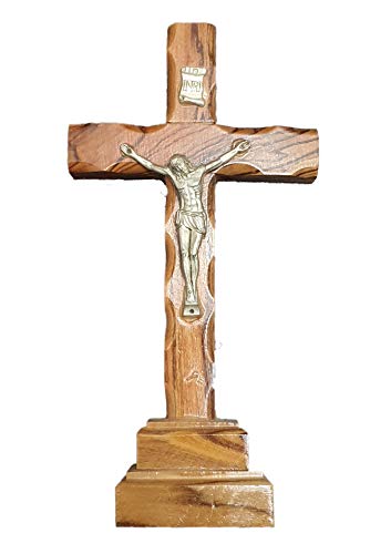 Jerusalén - Crucifijo de Madera de Olivo de 12,7 cm con Soporte