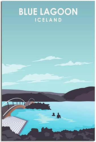 BLOSUM Pintura de la lona Póster de viaje Vintage de laguna azul de Islandia pinturas decorativas impresiones decoración de pared imagen para el hogar 30x40cm Sin marco