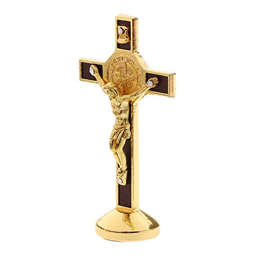 POFET Crucifijo Jesucristo estatua de cruz para decoración de capilla de coche, color dorado
